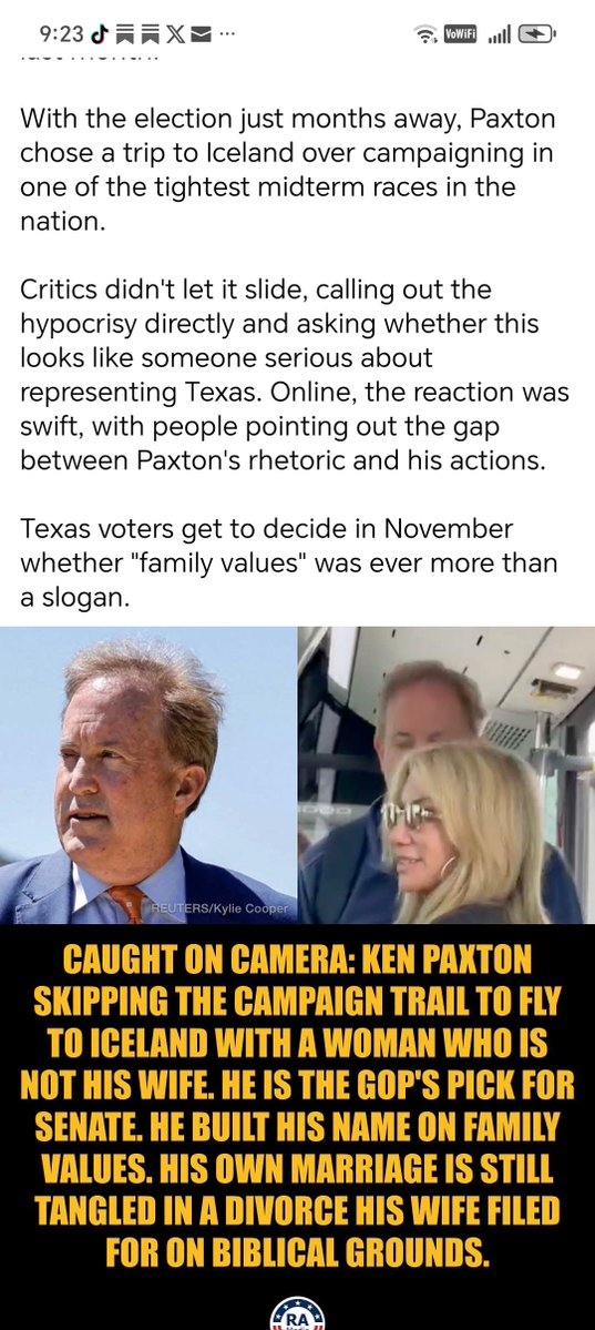 MarilynRautenb1's tweet photo. @KenPaxtonTX
#GOPFAMILYVALUES
#HypocrisyExposed
Republicans are the problem.
Republicans LIE about everything. https://t.co/DXEAiZ9g6o
