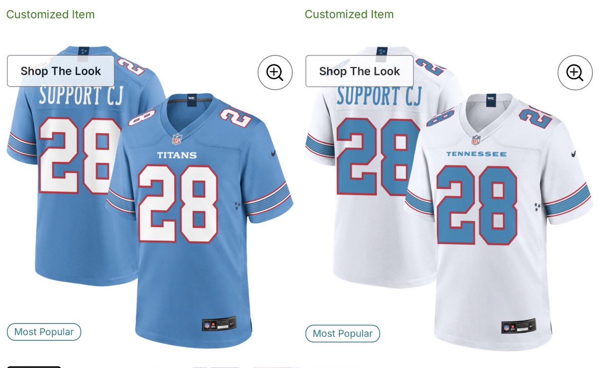 GlassCityGuz's tweet photo. I customized both the @Titans home and away jersey on NFL shop to show my support for @ChrisJohnson28 with his battle with ALS we are all #TeamCJ2K as we all pray,support,and uplift him and his family through #WeAreCJ2K #NFL #Titans https://t.co/bpb4C4FQgr