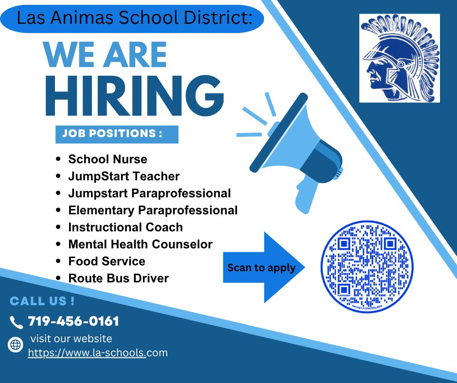 LasAnimasSchool's tweet photo. Las Animas School District Job Openings - new openings including School Nurse. https://t.co/ew2yipQPGm