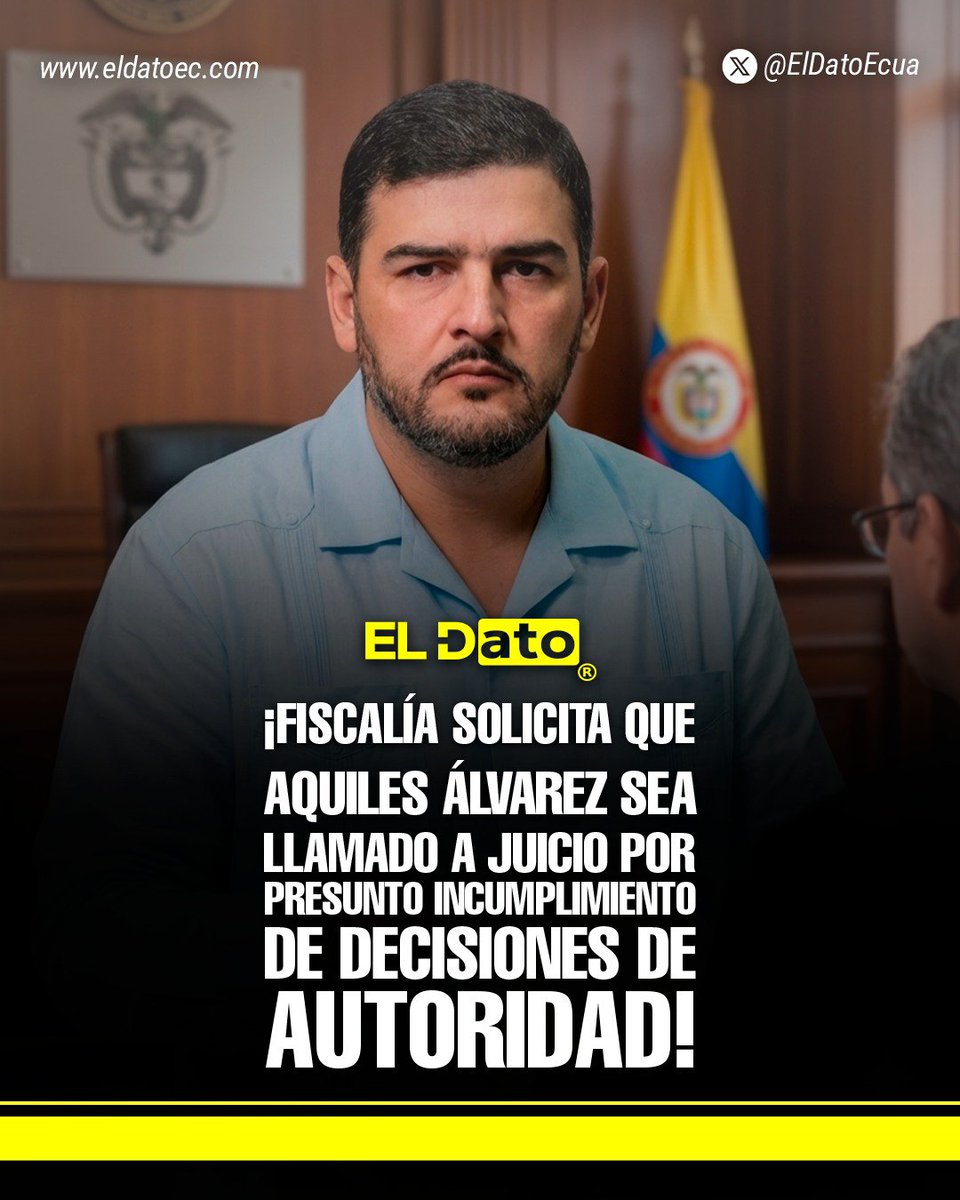 ElDatoEcua's tweet photo. #Urgente ¡Fiscalía solicita que Aquiles Álvarez sea llamado a juicio por presunto incumplimiento de decisiones de autoridad!

La Fiscalía General del Estado presentó su dictamen acusatorio dentro del proceso que involucra al alcalde de Guayaquil, Aquiles Alvarez, y solicitó que sea llamado a juicio como presunto autor directo del delito de incumplimiento de decisiones legítimas de autoridad competente.

De acuerdo con la Fiscalía, la investigación se centra en la presunta inobservancia de una disposición legal emitida por una autoridad competente, conducta que, de comprobarse, podría configurar el delito previsto en la legislación penal ecuatoriana.

La audiencia fue reinstalada para el 1 de julio de 2026, a las 08:10, fecha en la que continuará el trámite judicial correspondiente.

El proceso permanece en etapa judicial y será la autoridad competente la que determine la situación jurídica del procesado conforme al desarrollo de la causa.

#ElDato #Ecuador #Fiscalía #AquilesÁlvarez #Justicia #Guayaquil