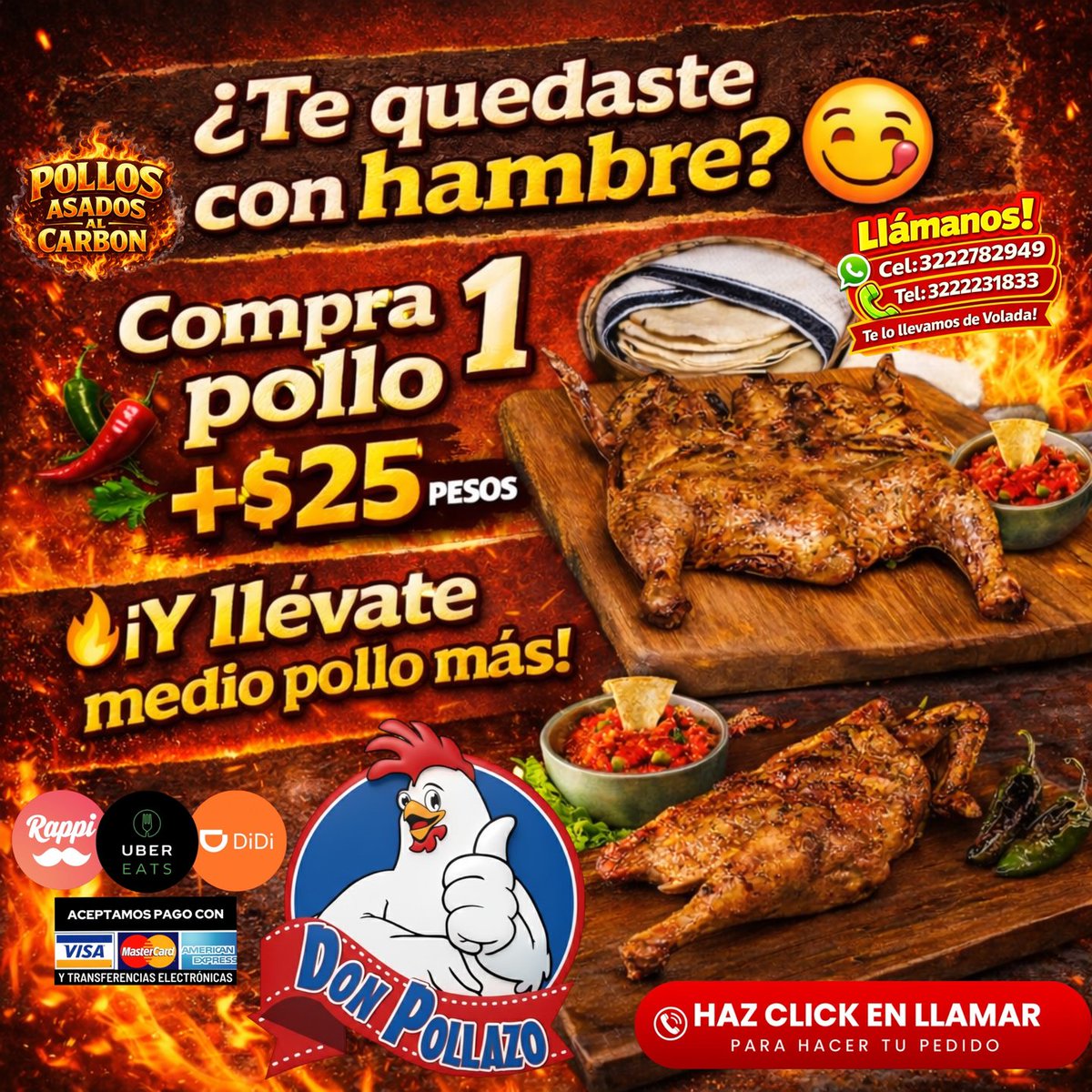 DPollazo's tweet photo. ‼️POLLOS ASADOS AL CARBÓN‼️♨️Tortillas a Mano♨️Compra 1 Pollo+$25 y LLÉVATE 1/2 Pollo Más♨️PAKETES con Complementos a elegir♨️PROMO MARTES🔴Suc.San Vicente📲:3222782949☎️: 322 223 1833 #BahiadeBanderas #Nayarit #PuertoVallarta #Vallarta #servicioadomicilio #polloasado #badeba #pv https://t.co/uWGEVTDvtZ