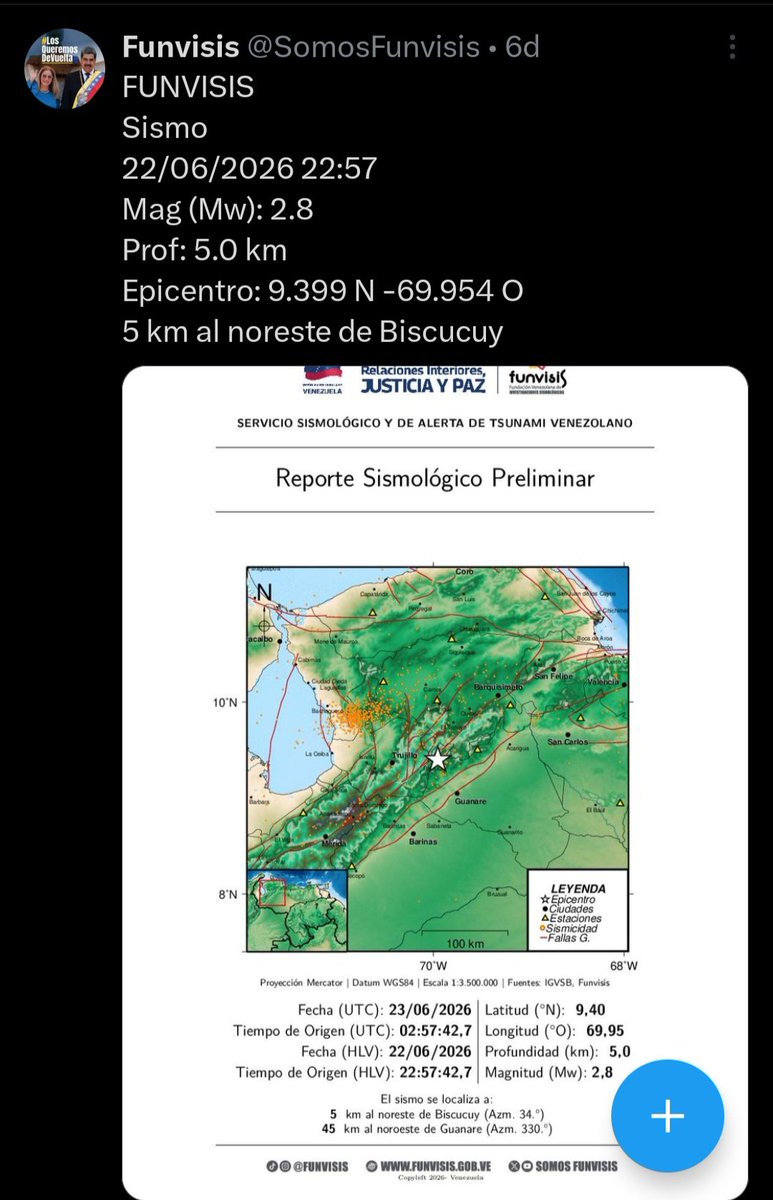 INGHECTOR2's tweet photo. #VenezuelaNoEstáSola Un día antes  ya la naturaleza avisaba que venía un terremoto no nos dimos cuenta,ocurrían sismos en Biscucuy, Valencia y Guiria más de 200 km de falla, se origina un gran terremoto que en efecto se dió finalmente el 24/06 en San Felipe de 7,2 y 7,5. https://t.co/DLDr8vxLT4