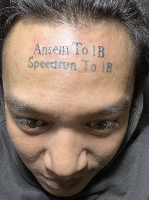lexaneesburg's tweet photo. A forehead tattoo for a memecoin?

Some things in crypto never change.

An influencer named Ansem recently launched a memecoin, and some guy from Indonesia literally got "Ansem To 1B" tattooed on his forehead.

Right, a memecoin hitting a $1 billion market cap...

Sorry, but I just don't buy into these kinds of "bear markets" with influencer token launches sitting at $100M+ and Saylor buying up billions at the bottom.