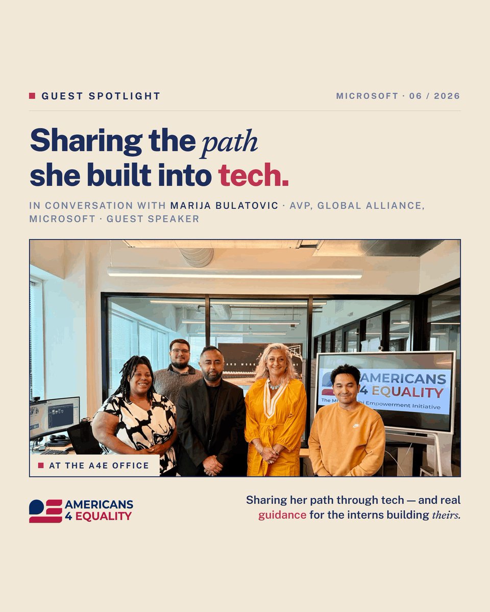 americans4equal's tweet photo. Real guidance from someone who walked the path.  

Marija Bulatovic, Microsoft AVP, shared her tech journey with our interns.  

Honest conversation. That's its own form of training. Thank you, Marija. 

Talent is everywhere. Opportunity is not. 

#Americans4Equality https://t.co/JbM1hB4ZIL