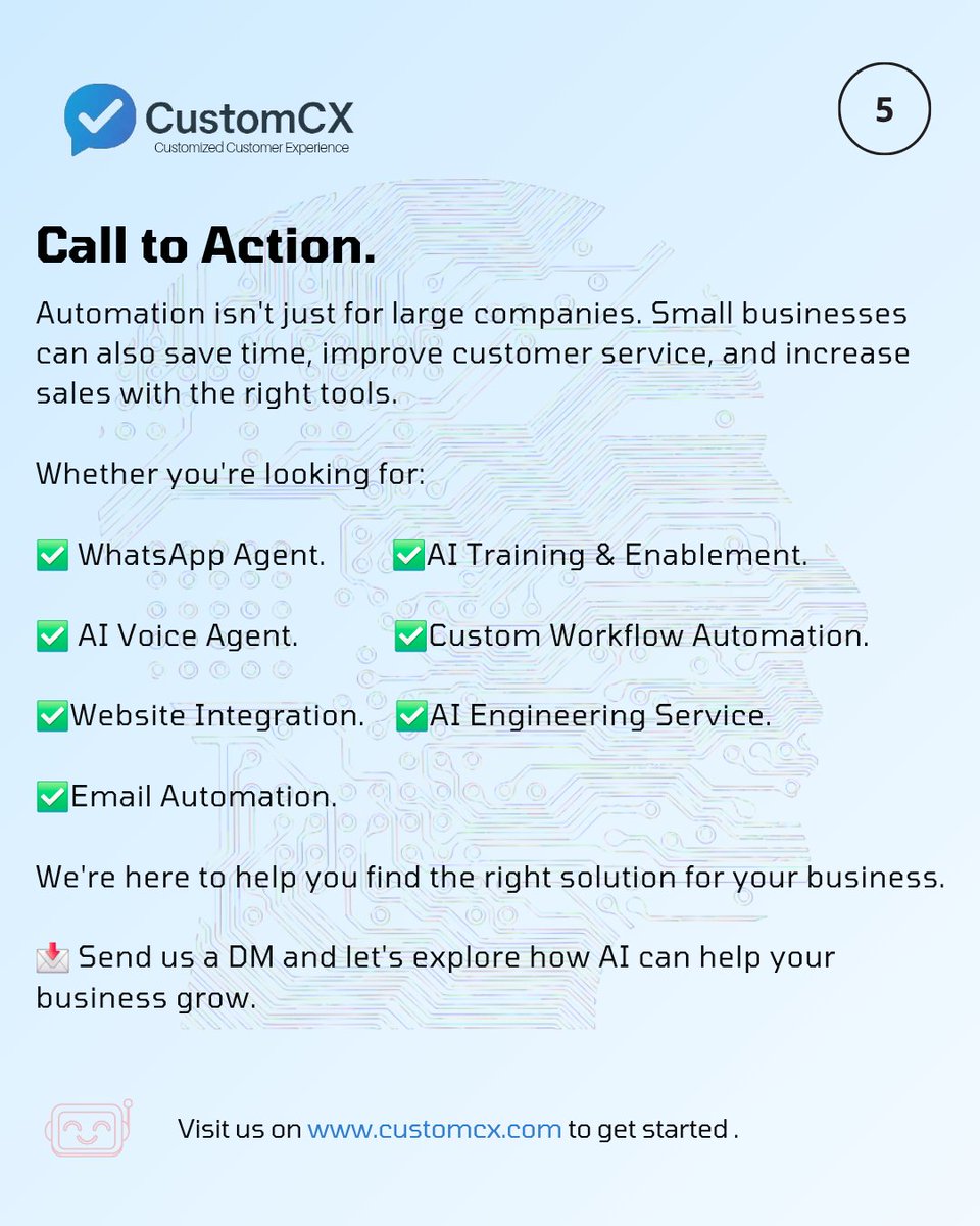 CustomCx's tweet photo. 📩 Ready to automate your business? Send us a DM and let's build a smarter business together. https://t.co/qvv1gycCZZ