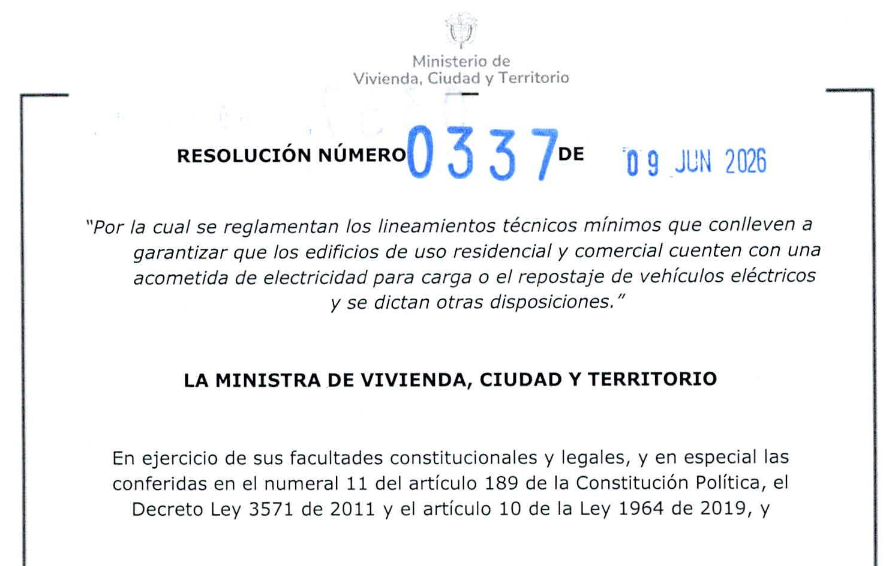 NormatividadCEL's tweet photo. Resolución 337/2026. Se reglamentan los lineamientos tecnicos minimos que conlleven a
garantizar que los edificios de uso residencial y comercial cuenten con una acometida de electricidad para carga o el repostaje de vehiculos electricos https://t.co/GAt8zlsC2G https://t.co/Ng4SSTwS4I