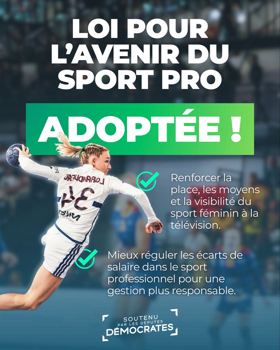 DeputesDem's tweet photo. ✅ ADOPTÉE ! Sport pro : une loi pour l’avenir.

Ce texte renforce la protection des clubs, rationalise la pratique salariale, développe le sport féminin et bâtit une nation sportive.

Bravo à notre ministre des Sports @Marina_Ferrari et à notre rapporteure @SophieMette1 ! https://t.co/OgilS0hlVg