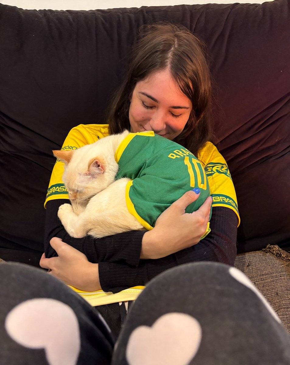 larihqq's tweet photo. não queria dizer nada não mas o verdadeiro craque do Brasil é o nosso gato Asterix

os 2 gols do Brasil foram logo depois dele vir pro colo do @victorkimbo https://t.co/m3THgvetQH