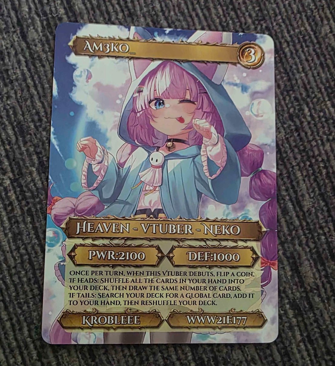 AM3KO_'s tweet photo. The ame playing card is real!!!! She turned out so cute ( ⸝⸝´ ᵕ `⸝⸝)

Try pulling for her yourself @WaifuWaresUK 👀👀 https://t.co/tsU8pNDVKR
