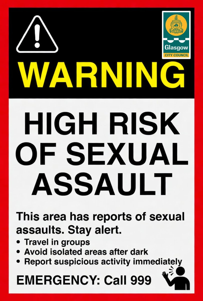 rgsneddon's tweet photo. ⚠️ In preparation for The Commonwealth Games 2026 @glasgow_2026, it should be recommended @GlasgowCC put up appropriate signage for visitors.

⚠️ We are seeing daily sexual assaults and very lenient sentencing being handed out by our justice system.

⚠️ Visitors, be aware of the current pandemic 👇🏻
#Glasgow2026