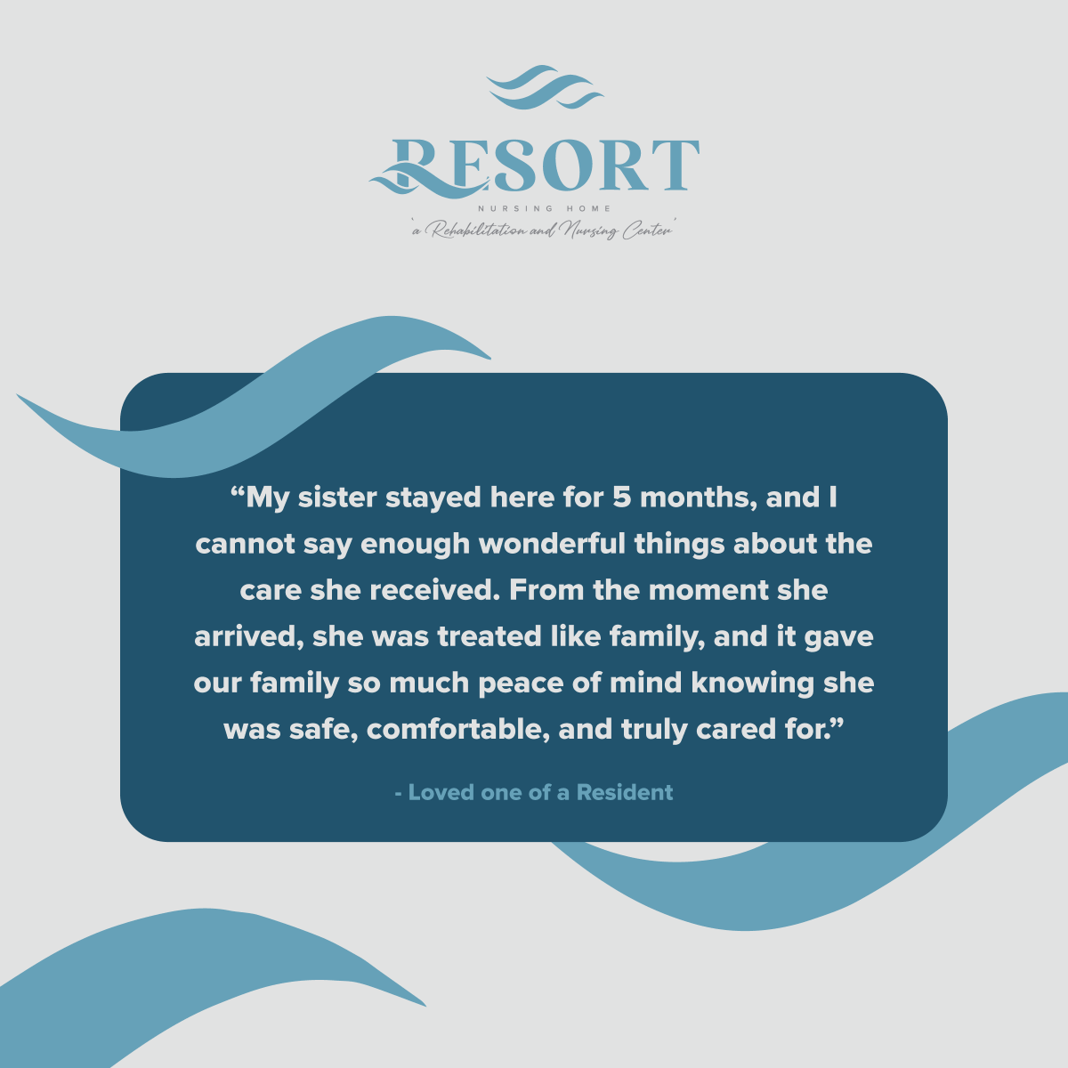 resortnursing's tweet photo. Every kind word fuels our purpose. 💬 We’re grateful for the heartfelt testimonials shared by our residents and their families; your stories remind us why we do what we do. Thank you for trusting us with your care and letting us be part of your journey. 🩵

#TestimonialTuesday https://t.co/xp9w2392cz