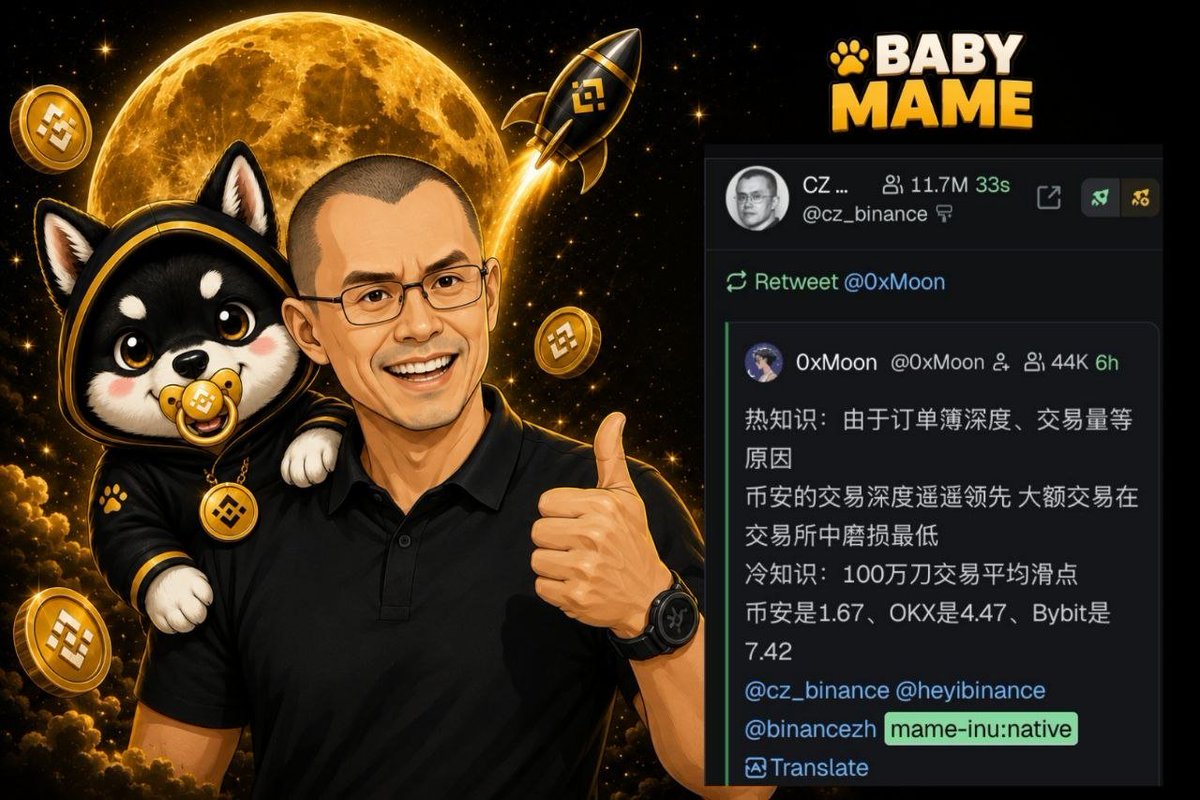 Baby_Mame_Bnb's tweet photo. CZ noticed $MAME .

We noticed the opportunity long before.

$BabyMAME exists to continue the story, revive OG meme culture on BNB, and reward the community that builds with us.

This is only Chapter One. 🐶🐾 https://t.co/zO8QlEYFna