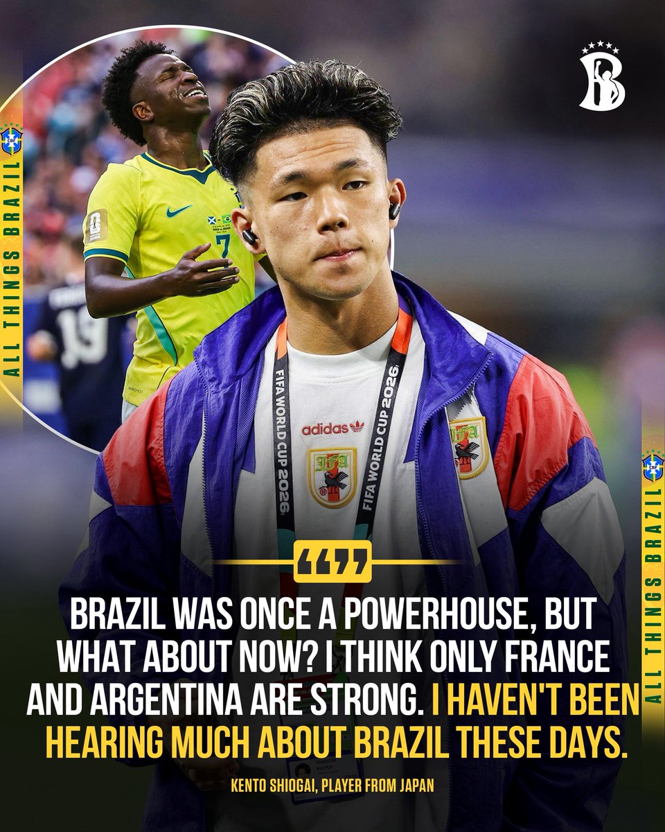 SelecaoTalk's tweet photo. 🇧🇷 | Before the game Japan’s Kento Shiogai said this about Brazil. 

He’s gone quiet now. https://t.co/hfU5VD1Gdj