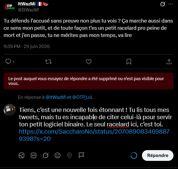 SaccharoNo's tweet photo. @ItWazMi Bah alors, on préfère bloquer par honte d'être humilié ? 🤣

Bizarrement tu ne citeras pas ce tweet : https://t.co/wBkSOoV3V1

🙂

Les pro-LFI sont systématiquement des attardés, y a aucun autre mot pour décrire ces animaux. https://t.co/trPUFR1mbn