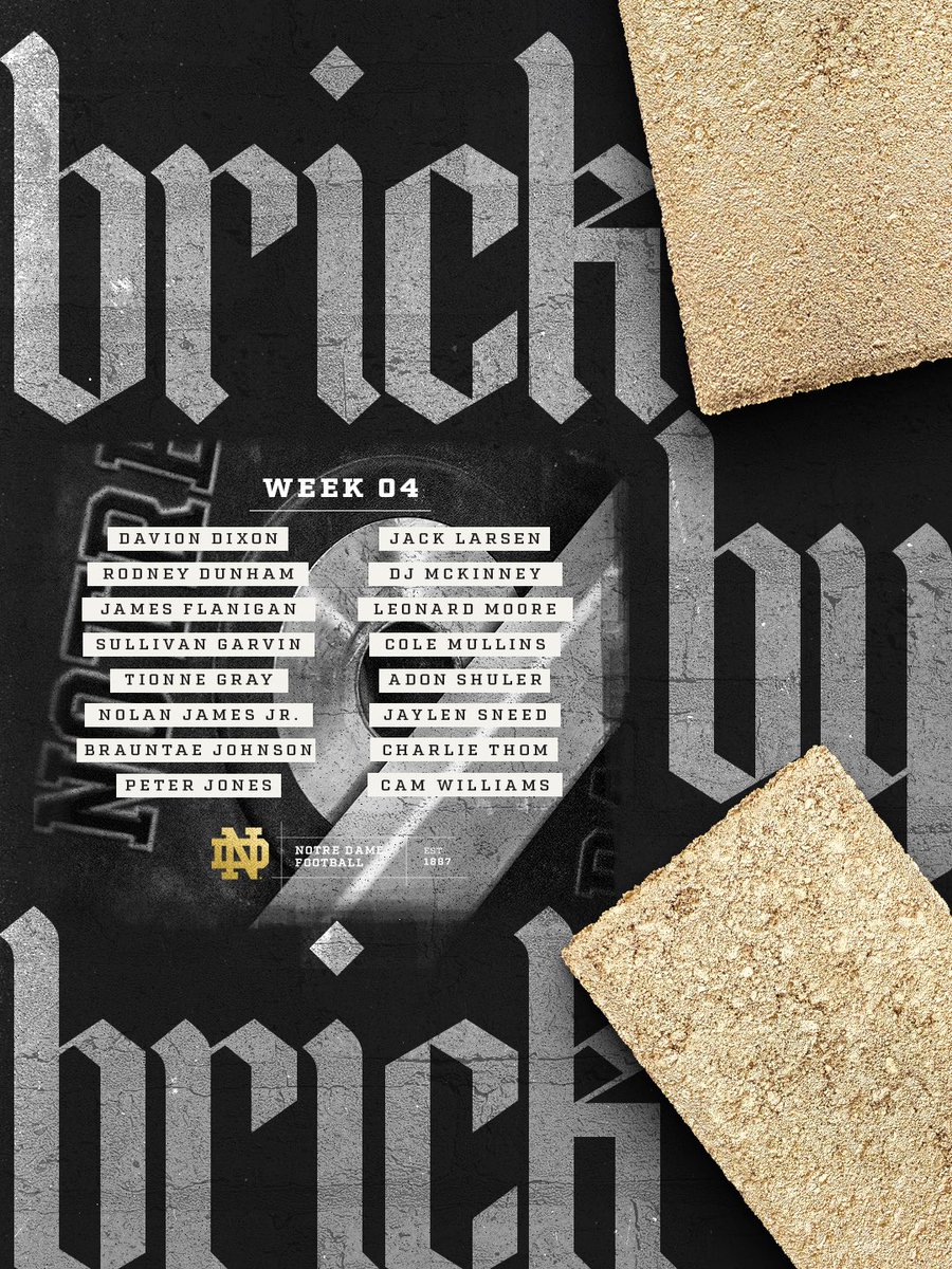NDFootball's tweet photo. Brick by Brick: Week 4 🧱

#GoIrish☘️ https://t.co/tQOCe3mXrI