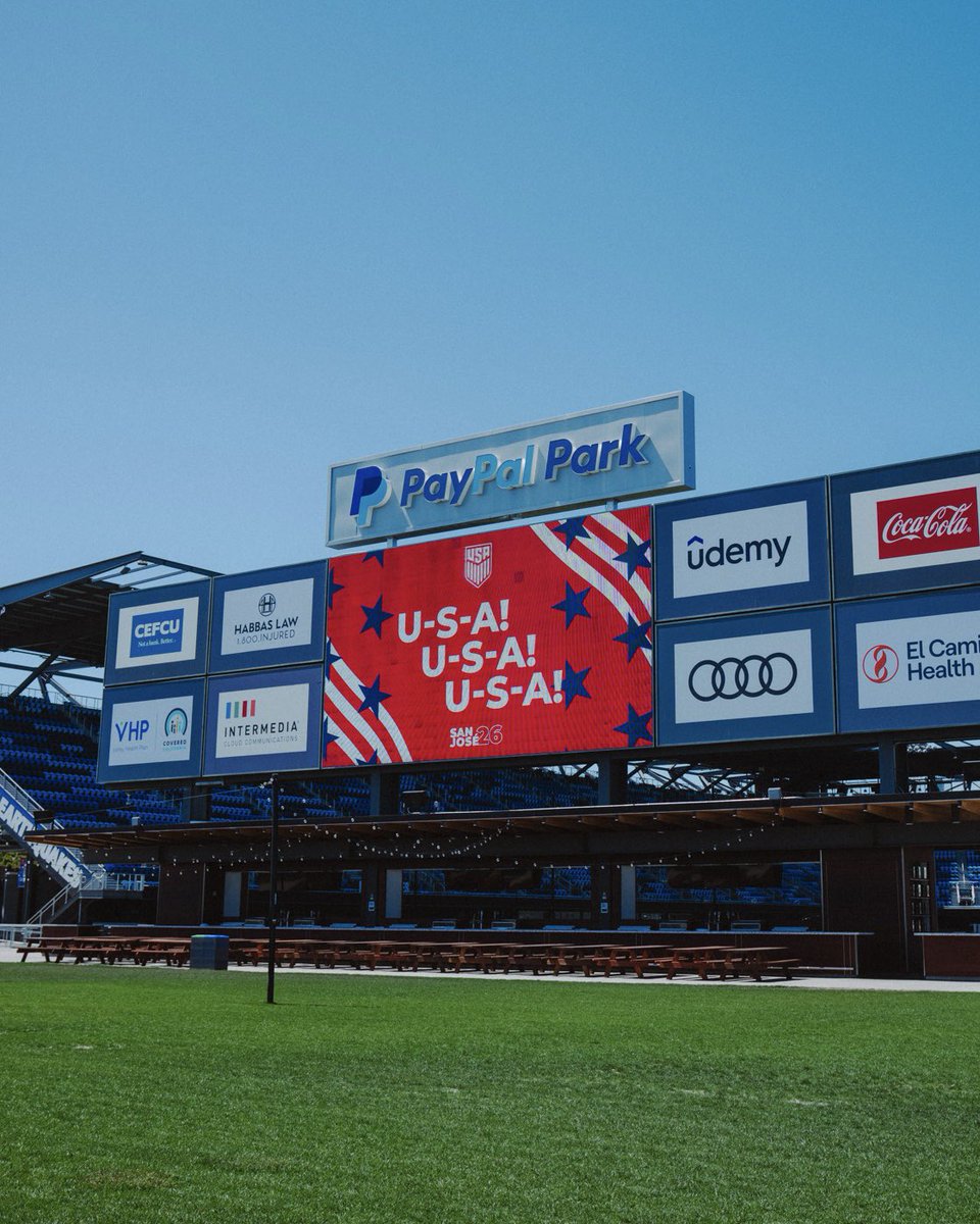 SJEarthquakes's tweet photo. San Jose welcomes Team USA 🇺🇸

San Jose and the #Quakes74 are excited to welcome the @USMNT to San Jose today and host them at @paypalpark ahead of Wednesday’s @fifaworldcup monumental Round of 32 match USA vs Bosnia and Herzigovina. It’s all eyes on the South Bay this week 👀 https://t.co/Ar180XG7il