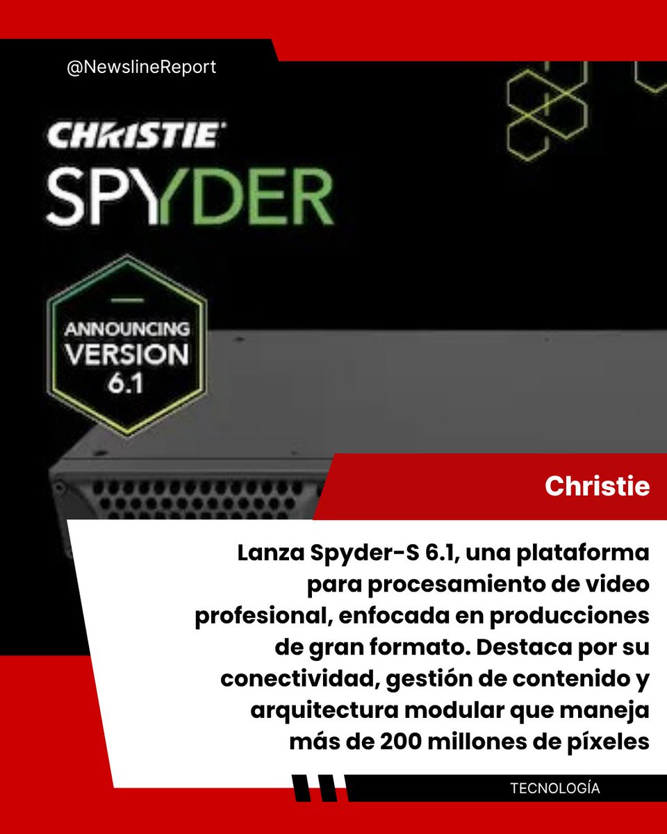 newslinereport's tweet photo. @ChristieDigital  presentó Spyder-S 6.1, la nueva versión de su plataforma de procesamiento de video.

+ conectividad, herramientas creativas avanzadas y una arquitectura capaz de gestionar más de 200 millones de píxeles para eventos en vivo e instalaciones audiovisuales. https://t.co/28GTaGC6Zo