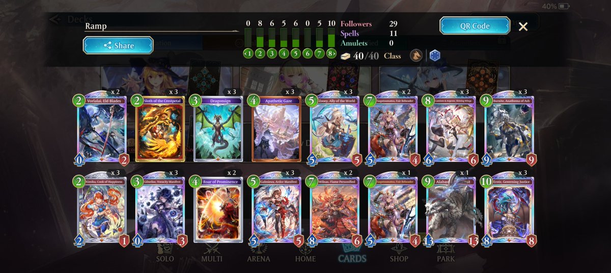 Remeister2's tweet photo. In sapphire at the moment. Added 1 copy of bahamut to deal as an emergency plan, roar of prominence is a good play after early ramp against certain decks . Vorlalai early presence from discard and late game chip damage is quite good. #シャドバWB https://t.co/noXCe99ftu