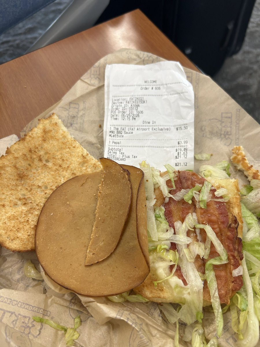 DevinDiluzio's tweet photo. @ikessandwiches, 15 bucks for one slice of processed meat, nice and this was the second time getting it made. Please help your Fresno Airport store ridiculous https://t.co/DGsYQH2nc6