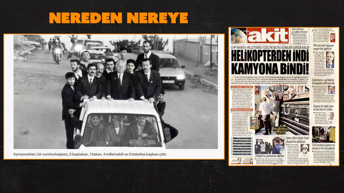 tvOnlar's tweet photo. Akit, “kamyonete çıkıp miting yaptı” diye Özgür Özel ile alay etti… 

Bugünkü manşet, 1994 yılındaki İBB seçiminde çekilen o fotoğrafı hatırlattı. 

Barış Pehlivan anlatıyor…

https://t.co/oSpxGP3Tk3 https://t.co/r8KyNOemoG