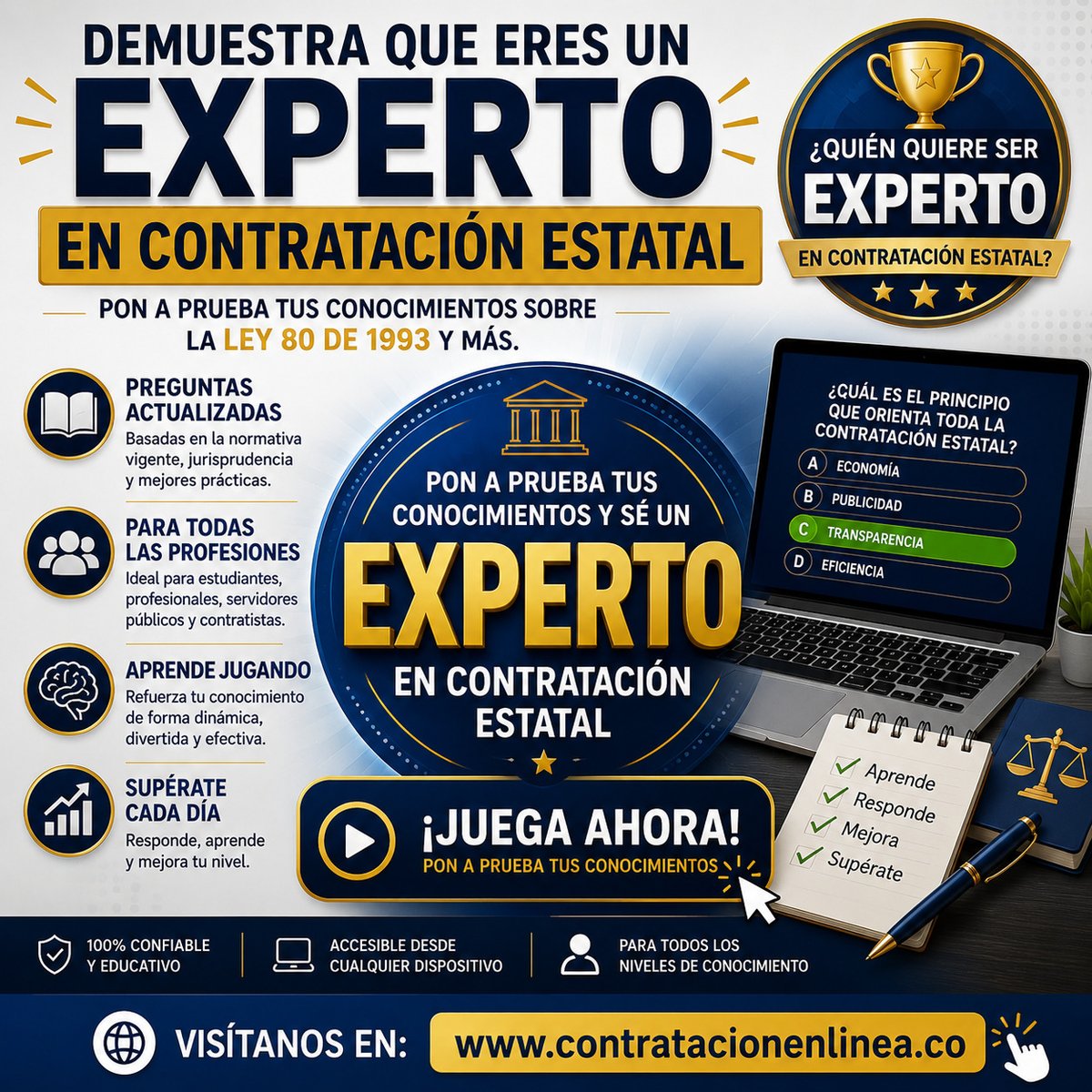 contrataenlinea's tweet photo. 📧 🏆 Reto semanal de contratación estatal II. ¿Realmente dominas la contratación estatal? Es hora de demostrarlo. Son 3 rondas de 6 preguntas, trata de contestarlas todas y demuestra que eres un experto https://t.co/bERb4NBElN