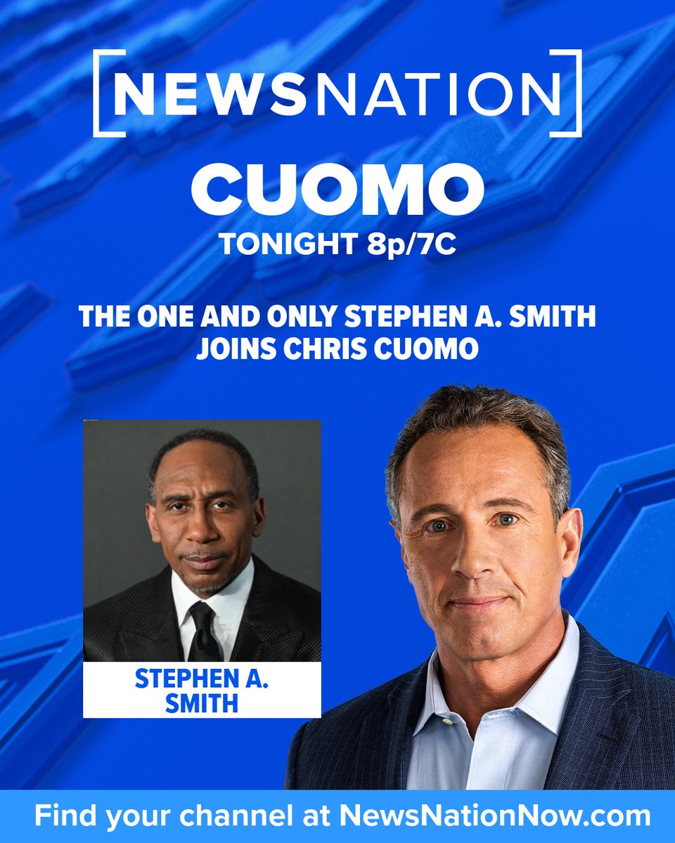 NewsNation's tweet photo. Stephen A. Smith weighs in on democratic socialists with Chris Cuomo. Don’t miss "CUOMO," tonight 8p/7C, only on NewsNation. To find your channel, go to https://t.co/WTT0IBBRuZ 

@stephenasmith @ChrisCuomo https://t.co/UB3Ohfvi43