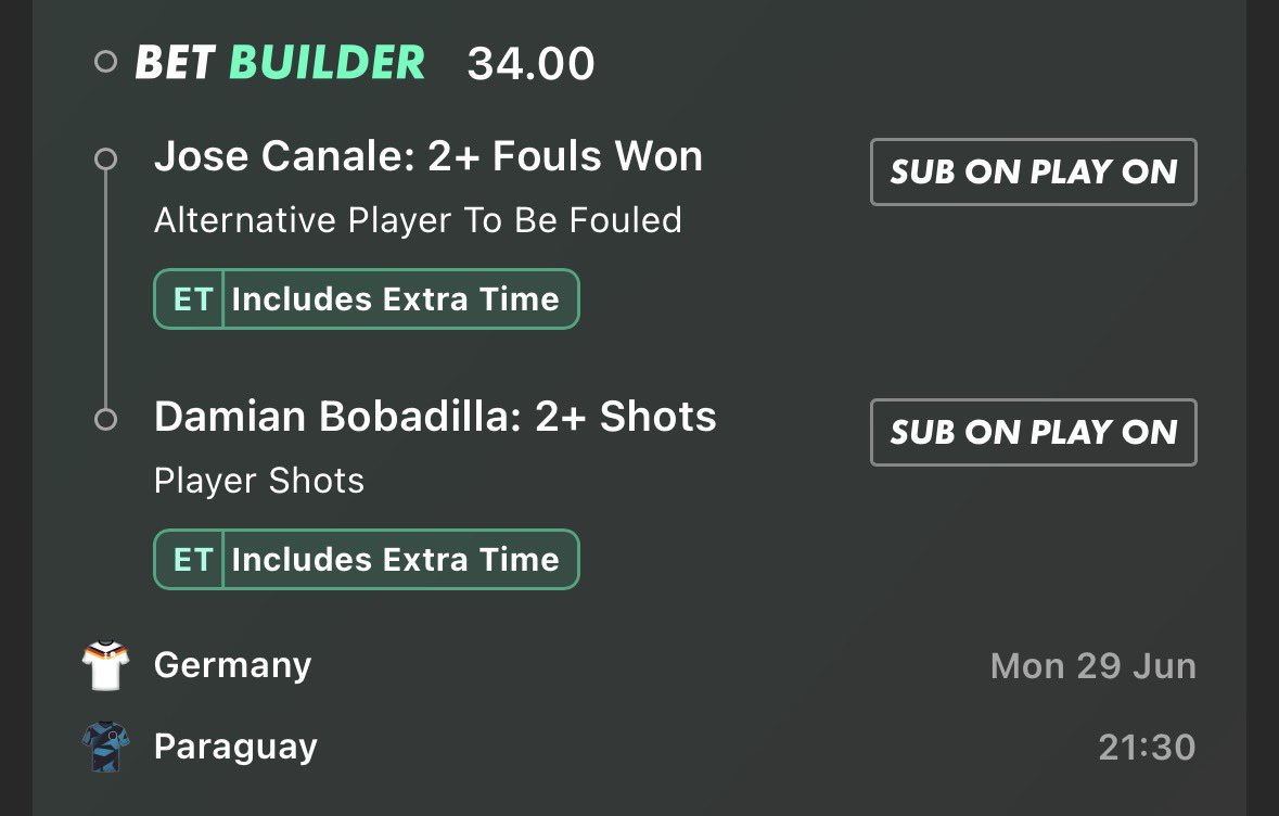 JDProTips's tweet photo. Germany 🇩🇪 vs Paraguay 🇵🇾 

Bet365 🟢

Bet 1 - 0.75u
Bet 2 - 0.25u

Canale fouls won:

0-1-0-1-2-3-1-1-1-1-2

1+ in 9/11
2+ in 4/11

Bobadilla shots

0-2-2-0-1-0-2-1-1-2

1+ in 8/10
2+ in 4/10 https://t.co/E75Oq1y1d2