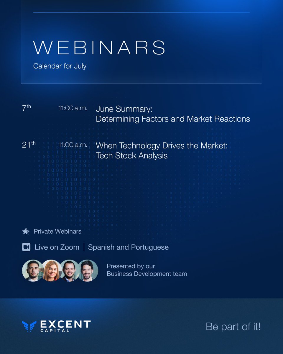ExcentCapital's tweet photo. A new month brings new market conversations. July's webinar schedule is set, with expert analysis, market updates, and the insights that help you stay ahead of what matters. 

See what is coming and mark your calendar.

*Webinars exclusive for Introducing Brokers and Traders.

#Webinars #Marketanalysis #Investing #Trading #webinar #MarketInsights #Commodities #Gold #Oil #Macro #Trading #Sales #Trader #IntroducingBroker