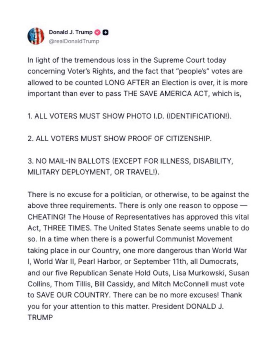bofrench's tweet photo. Anyone who won’t vote for the SAVE Act is admitting they are complicit in destroying America. https://t.co/JVH1cLovQ2