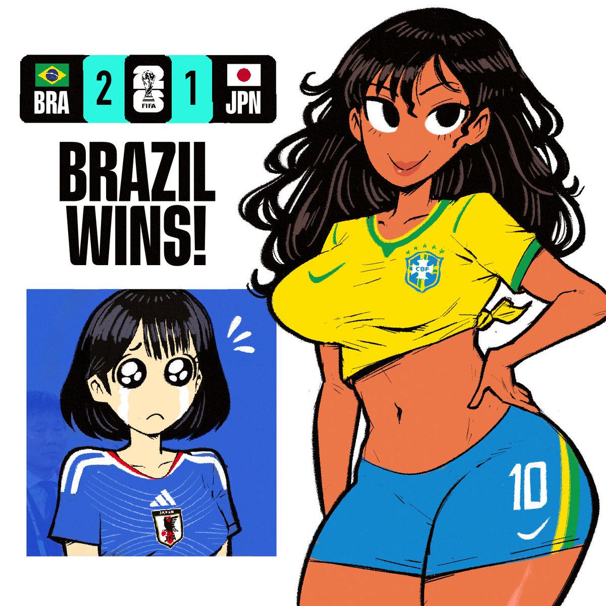 ATOMIKSAICO's tweet photo. BRA 🇧🇷 2 - 1 🇯🇵 JPN https://t.co/T5gSmxRAEJ