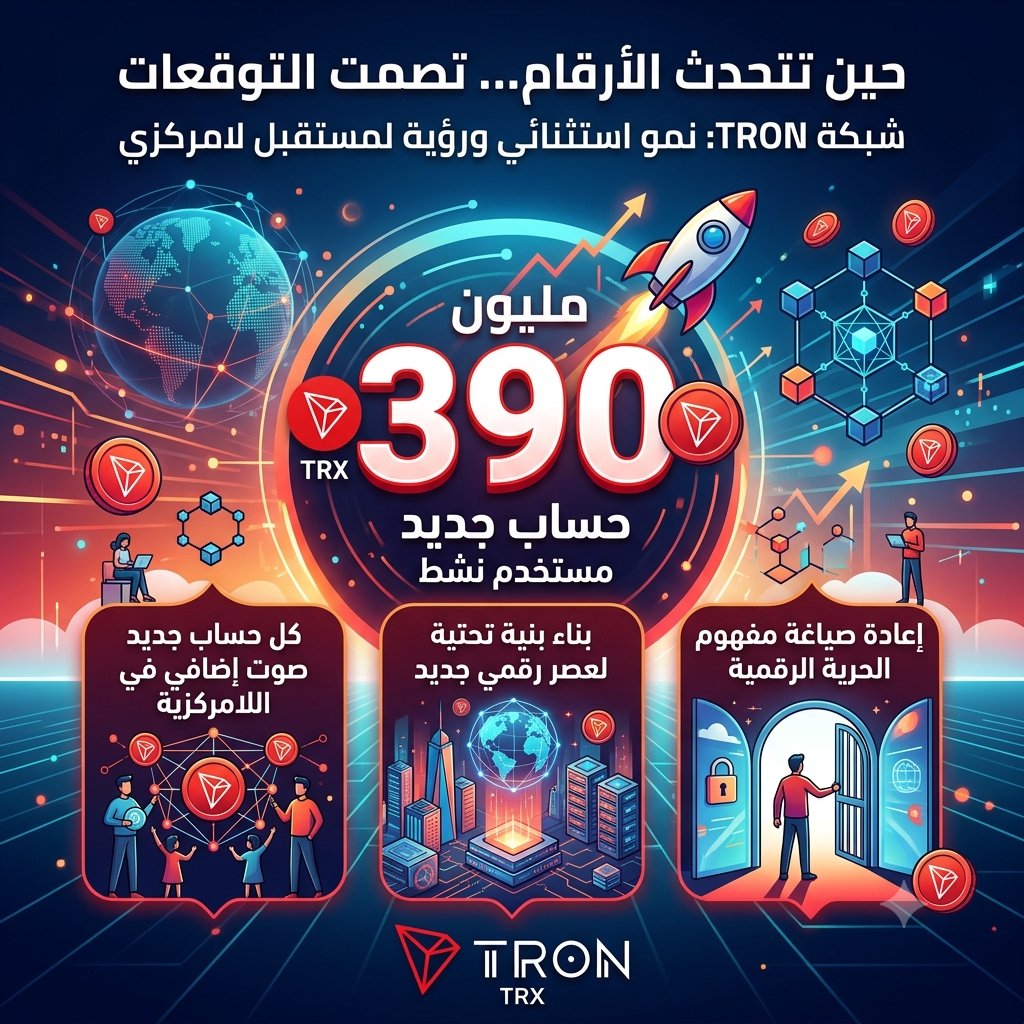 G8TQ6's tweet photo. حين تتحدث الأرقام… تصمت التوقعات. 🚀

390 مليون حساب ليست مجرد محطة عابرة، بل شهادة حية على أن شبكة TRON تواصل ترسيخ حضورها كواحدة من أسرع المنظومات نموًا في عالم البلوكشين.

كل حساب جديد هو صوتٌ إضافي في معركة اللامركزية، وكل توسع في الشبكة هو خطوة أقرب نحو مستقبلٍ لا تتحكم به سلطة مركزية واحدة.

ما تبنيه TRON اليوم ليس مجرد نظام مالي رقمي… بل بنية تحتية لعصر جديد تُعاد فيه صياغة مفهوم الحرية الرقمية. 🌍⚡

#TGF #TRON
#TRONGlobalFriends