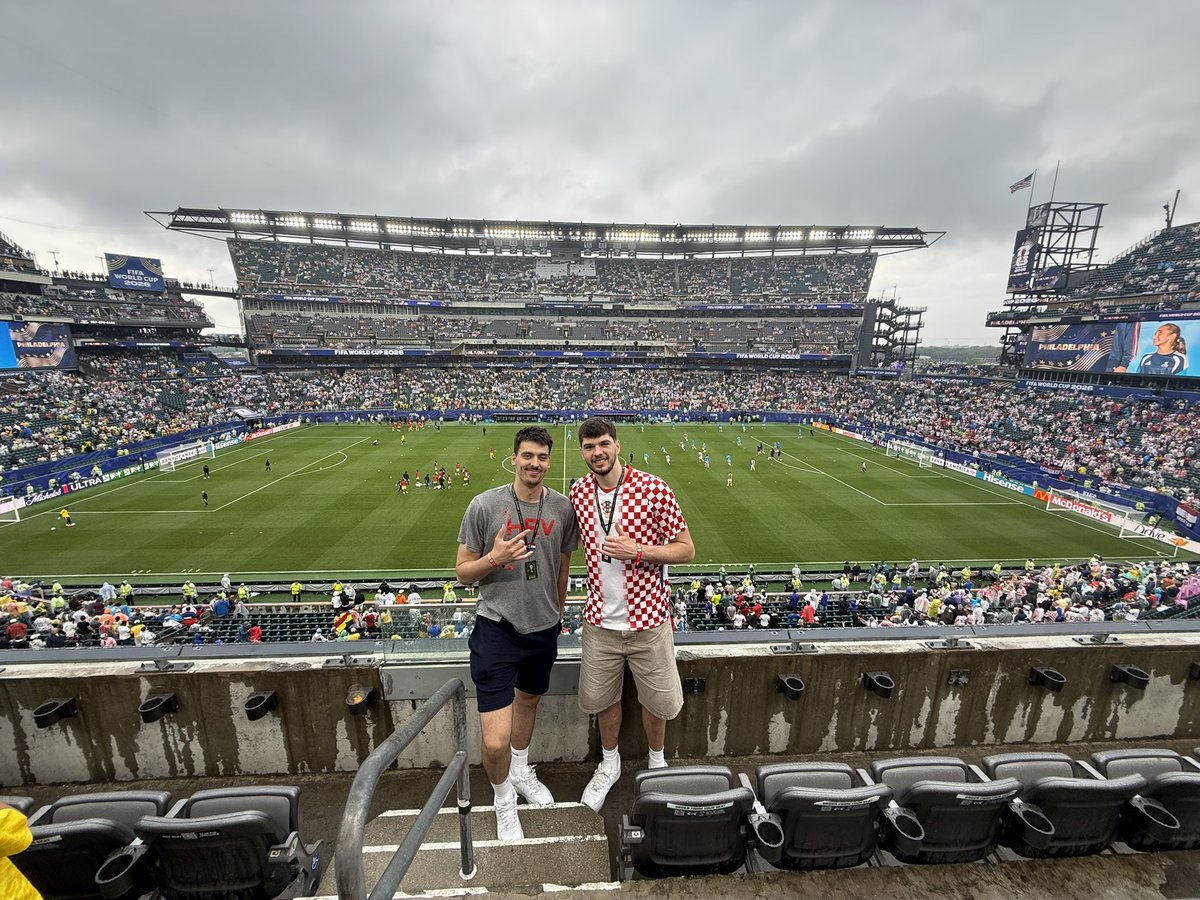 OhioStateHoops's tweet photo. What a weekend for the Croatian fellas! 

Ivan &amp; Jelly took a trip to Philly this past weekend to support their home country Croatia in the FIFA World Cup 🇭🇷

Croatia won the match 2-1 against Ghana 🏆 https://t.co/9tRN6Embb0