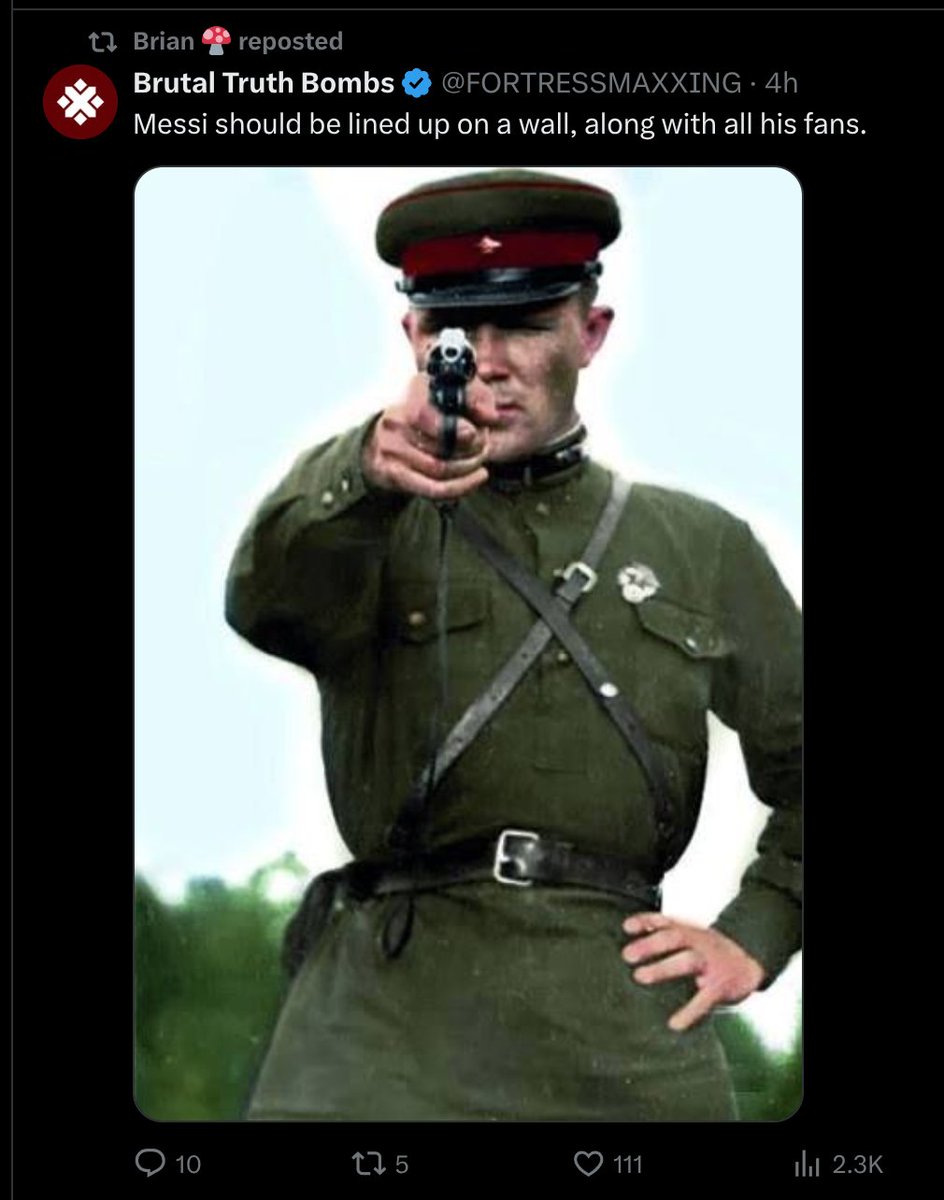 Tezca357's tweet photo. @Is_Not_Brian Your hatred of Argentina is weird and racist. A white jew from the US sharing memes depicting south americans as monkeys is extremely racist. calling for Messi to be shot or enslaved, even as a joke is insane. I followed you for politics. White leftists are always so disapointing https://t.co/uPcwDpjkci