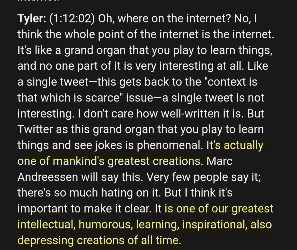 TheShmanuel's tweet photo. @tylercowen about twitter https://t.co/X9HSFJl4sN