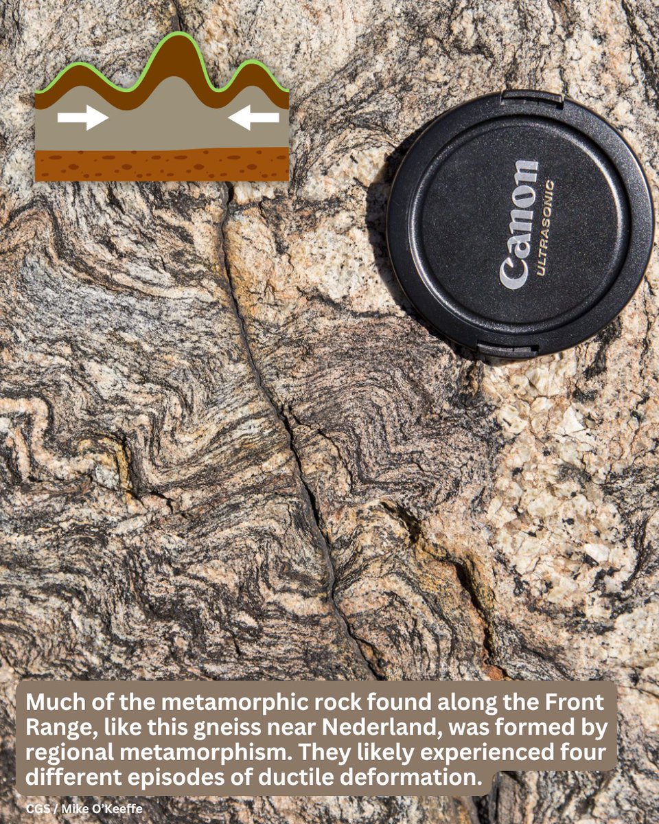 COGeolSurvey's tweet photo. Metamorphic rocks have been changed by heat and pressure to form new rocks. The 3 most common types of metamorphism are regional, contact, and hydrothermal. Additional types include shock and dynamic metamorphism. https://t.co/IsTlr3e5yv
