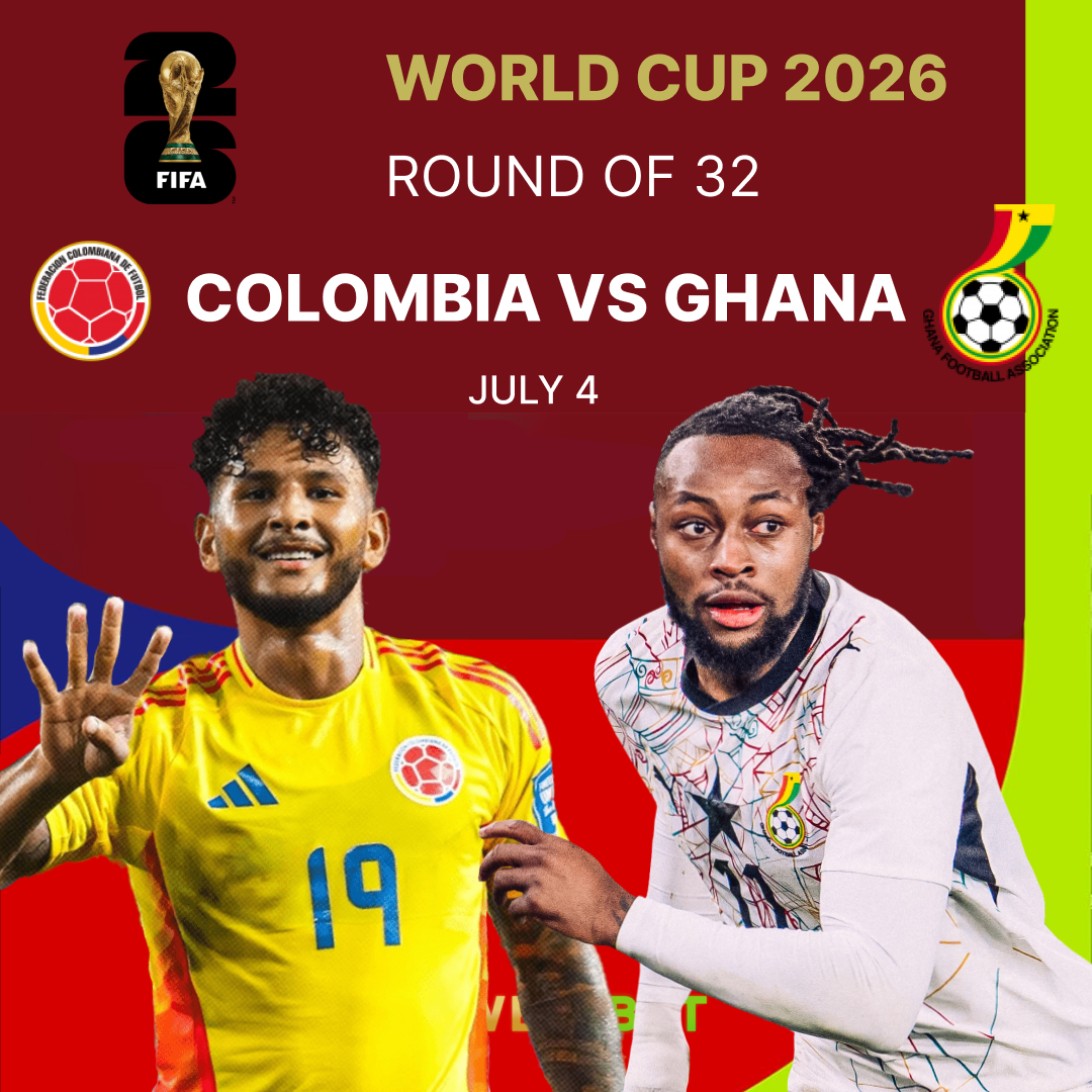 WeltBetDe's tweet photo. #WeltBet
📷 #WorldCup2026
Round of 32

July 4
Colombia vs Ghana

https://t.co/Kb81LRzvgi
#betsport  #FWC26 #WeAre26 #Somos26 #FIFAWorldCup #FIFA #GOAT
#LuisSuárez #Colombia #Semenyo #Ghana https://t.co/CKt0EvkZdT