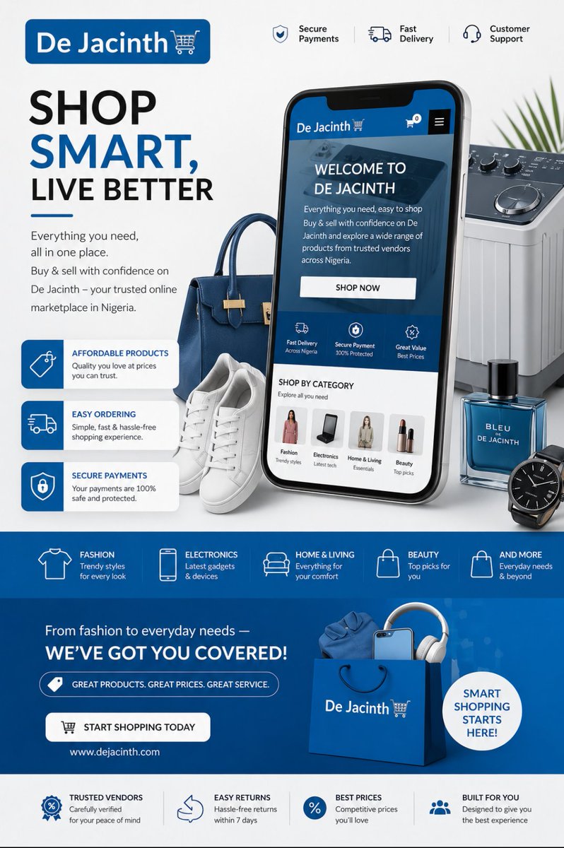 de_jacinth's tweet photo. Why stress when you can shop smart? 😉
At De Jacinth, we’re bringing you:

🛒 Affordable products
🚚 Easy ordering
💳 Secure payments
From fashion to everyday needs — we’ve got you covered.

Start shopping today 👇
https://t.co/TiBUT3Tr8S

#onliemarketplace #ecommerce https://t.co/opPPrCOYpo
