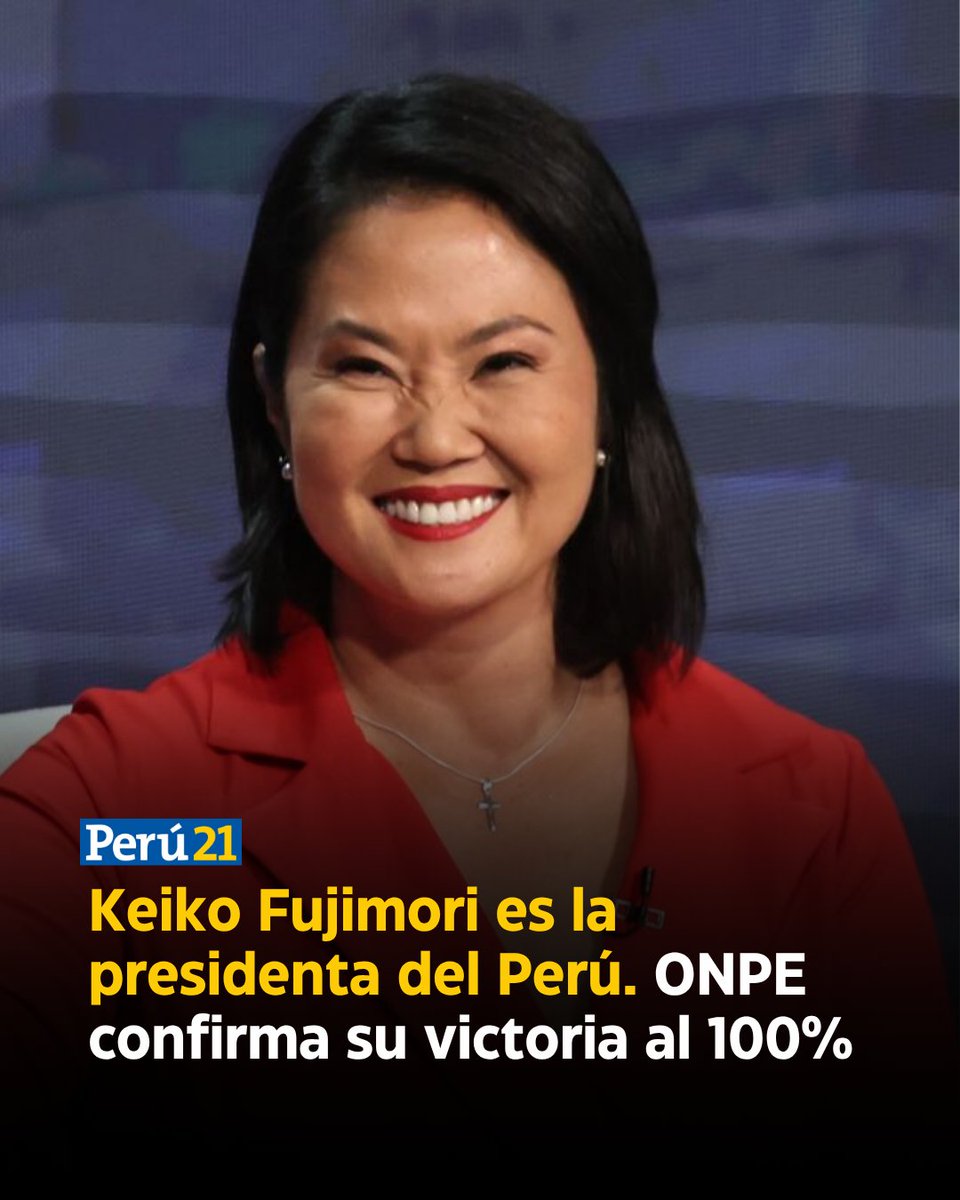 peru21noticias's tweet photo. 🇵🇪 Fin de la incertidumbre electoral. La Oficina Nacional de Procesos Electorales (ONPE) publicó su reporte definitivo tras procesar y contabilizar el 100% de las actas, ratificando oficialmente la victoria de Keiko Fujimori frente a su contendor Roberto Sánchez. https://t.co/FaMBpyIaUC