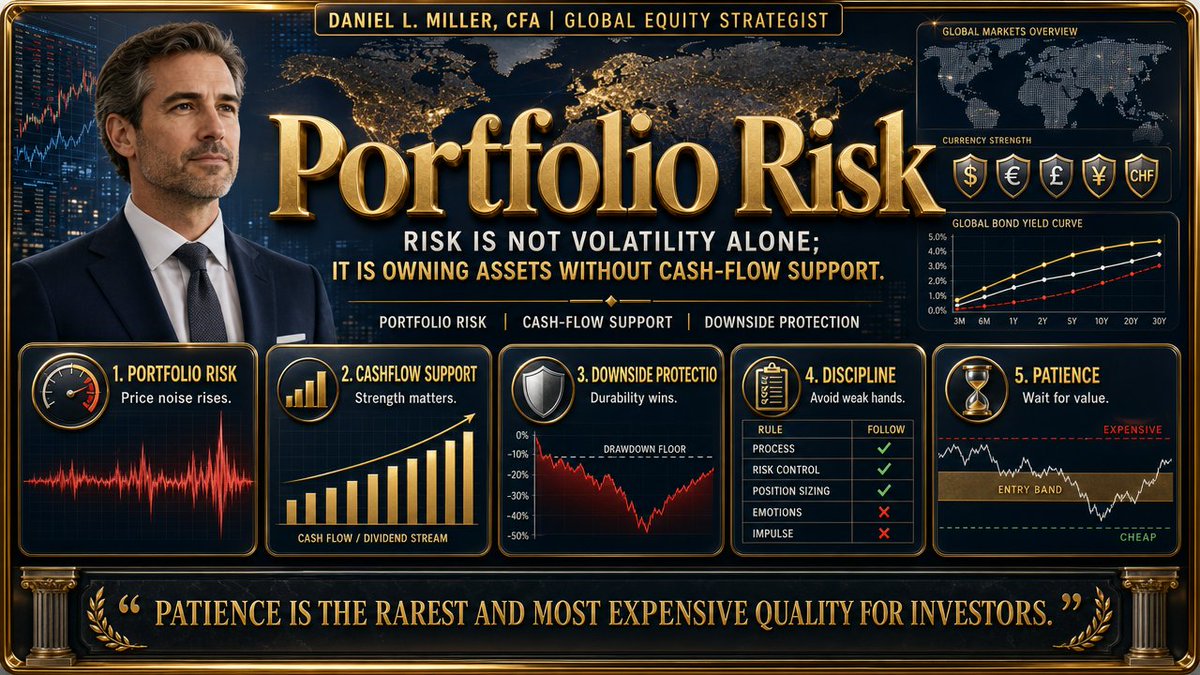 DanielL_CFA's tweet photo. Portfolio Risk | Daniel L. Miller, CFA
Portfolio risk is not price volatility but owning assets without cash-flow support, as weak business economics erode downside protection.
#DanielLMillerCFA #PortfolioRisk #GlobalEquities #DownsideProtection #CashFlow https://t.co/Dug3PJdejO