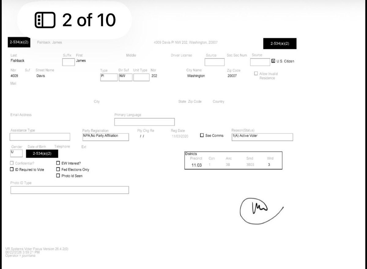 johncardillo's tweet photo. Fishback says he's lived in FL his entire life. 

To prove it, he posted an expired DL issued over 10 yrs ago. 

It bears the same signature as the 2021 mortgage and DC voter docs where he certified, under penalty of law, that Washington, D.C. was his principal residence. https://t.co/4qbqWmXFj6