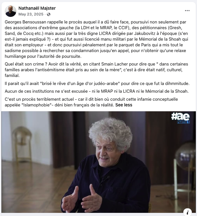 jeraeve's tweet photo. Nathanaël Majster, l'avocat qui porte cette plainte contre Mélenchon défend :

- Marine Le Pen et Eric Tegner contre la 
- Bensoussan poursuivi pour avoir dit que "dans certaines familles arabes l'antisémistisme était pris au sein de la mére"
- Le code noir comme conquête sociale https://t.co/xDMXWG8hoN