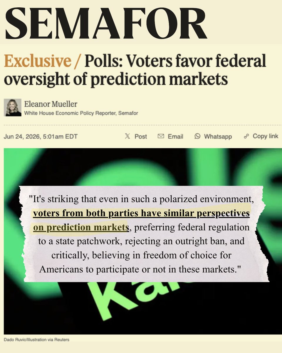 PredictAction's tweet photo. ICYMI: @Semafor exclusive from @Eleanor_Mueller on bipartisan momentum behind prediction markets. https://t.co/nWNr5RfXM6