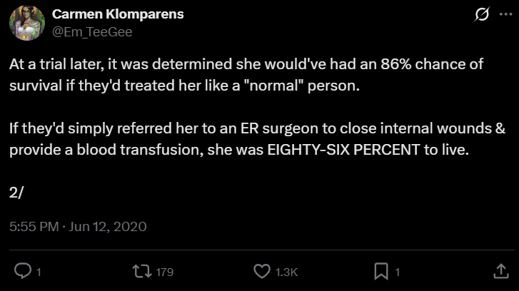 Em_TeeGee's tweet photo. Reposting a thread of mine from 6 years ago, on June 12, 2020, when it was ruled that healthcare providers could legally discriminate against people on the basis of sexual orientation/gender identity.

This isn't hypothetical, this is real life, where bigoted doctors do kill us https://t.co/13tYZASRTB