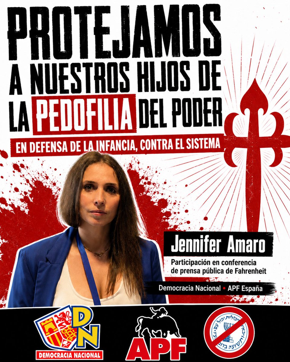 D_Nacional's tweet photo. Jennifer Amaro en la videoconferencia internacional de prensa sobre los archivos Epstein: “La verdad que intentaron ocultar” – Democracia Nacional y APF España exigen el esclarecimiento del escándalo‼️

Jennifer Amaro, responsable del Departamento Pro-Vida de Democracia Nacional y representante de APF España, realizó el 29/06/2026 una intervención clara sobre el escándalo Epstein durante una videoconferencia internacional de prensa organizada por el portal mediático https://t.co/0bqMkZpbyu. En la conferencia participaron representantes nacionales de Italia, Serbia, Albania y España.

En su intervención, Amaro denunció la existencia de redes de poder que durante años habrían permanecido protegidas por el silencio mediático, político e institucional, y afirmó que el caso Epstein representa una de las mayores pruebas de la corrupción moral de las élites globalistas.

“Durante muchos años, quienes denunciaban estas tramas fueron señalados como conspiranoicos. Sin embargo, hoy la realidad demuestra que existían redes de abuso, encubrimiento y poder que deben ser investigadas hasta el final. No puede haber impunidad para quienes han destruido la vida de inocentes”.

Jennifer Amaro describió el caso Epstein como parte de un sistema de corrupción profunda en el que determinadas élites económicas, políticas y mediáticas se habrían situado por encima de la ley, protegiéndose mutuamente mientras las víctimas eran silenciadas.

Asimismo, recordó que la defensa de la infancia debe estar por encima de cualquier interés político o ideológico, y citó casos terribles que conmocionaron a España, como los asesinatos de las niñas de Alcàsser, o episodios recientes de barbarie sufridos en nuestro país, como ejemplo de la necesidad de proteger a los menores frente a la degeneración, la violencia y la impunidad.

“Mientras los verdaderos responsables de estos horrores quedan muchas veces protegidos por el sistema, quienes defendemos la vida, la infancia y la familia somos perseguidos, censurados o criminalizados. Pero no vamos a callar. La protección de los niños y de los inocentes es una obligación moral”.

Amaro subrayó que esta no es solo una batalla política, sino una lucha moral por el futuro de nuestros hijos. Llamó a madres, padres y patriotas europeos a organizarse y a defender la vida, la infancia y la familia frente a las élites corruptas.

“Es hora de levantar la voz. Necesitamos una nueva dirección política y moral que ponga en el centro a nuestras naciones, a nuestras familias y a nuestros hijos. Pueden intentar silenciarnos, pero los pueblos están despertando. Y cuando la verdad está de nuestro lado, nadie podrá detenernos”.

Democracia Nacional y APF España apoyan la campaña internacional por el esclarecimiento completo del escándalo Epstein, la revelación de todas sus conexiones y responsabilidades, así como la sustitución de las élites responsables por una nueva dirección política nacional, europea y comprometida con la defensa de la vida, la infancia y la justicia.
---
@democracianacional
@APF España