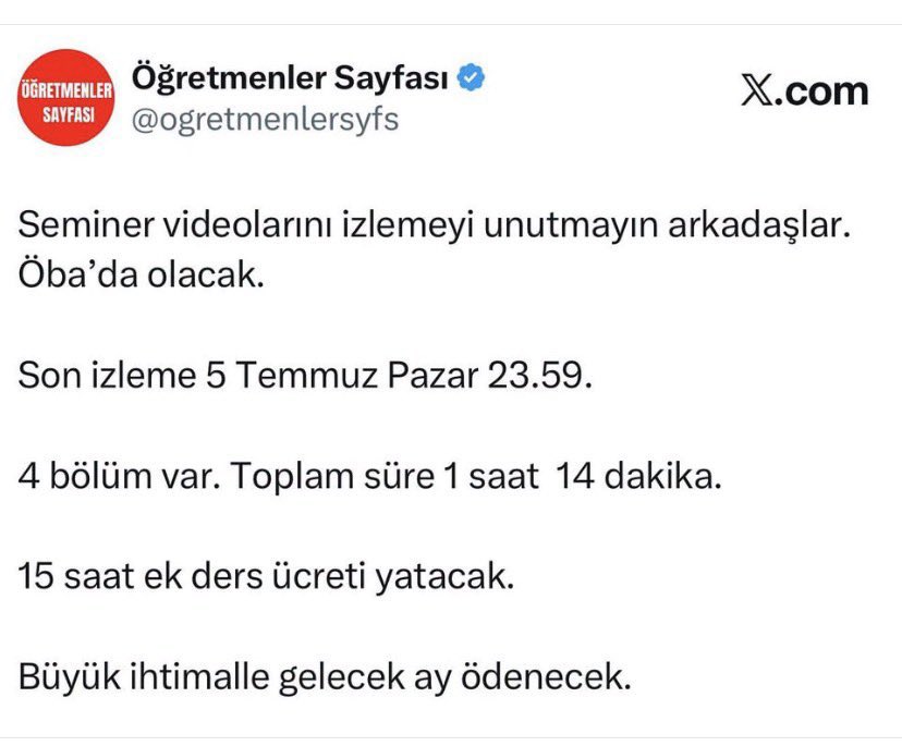 polissorunlar's tweet photo. Öğretmen 1 saatlik video izlediği için 15 saatlik ek ders alacak.
Polis her ay eğitim videosu izliyor her ay 300 saate yakın çalışıyor ek görevlere gidiyor karşılığı 0 TL
Polise gelince mi ekonomi kötü ?

#Polis #Öğretmen #PoliseNeYaptınız https://t.co/ItAPZe7oMc