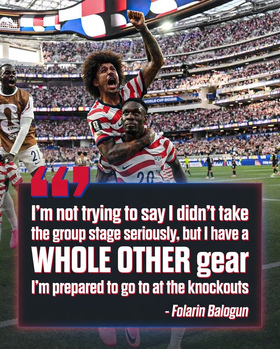 starsnstripesfc's tweet photo. Folarin Balogun spoke recently on the difference in mindset going into the knockouts:

👀👀🇺🇸

#USMNT https://t.co/dAbrE2Ohmu