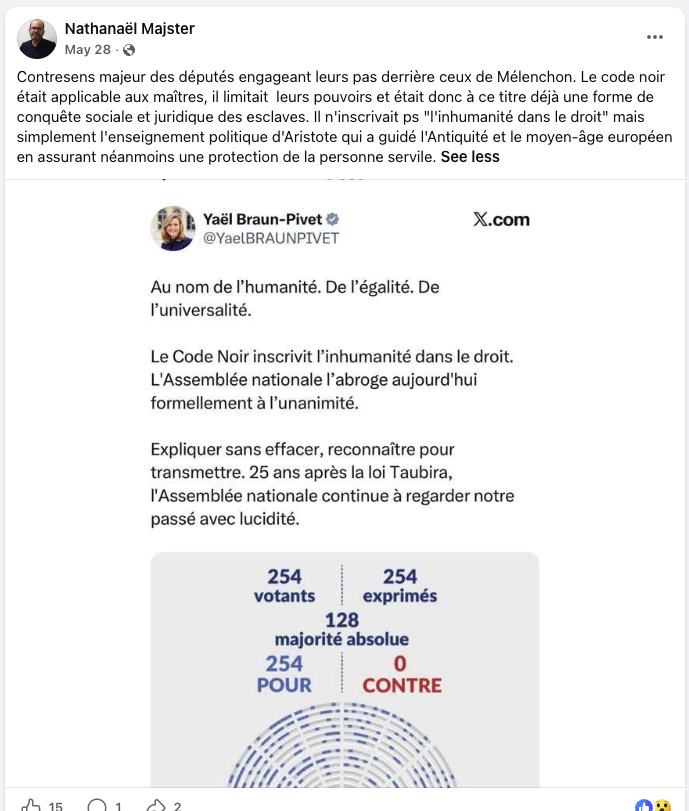 jeraeve's tweet photo. Nathanaël Majster, l'avocat qui porte cette plainte contre Mélenchon défend :

- Marine Le Pen et Eric Tegner contre la 
- Bensoussan poursuivi pour avoir dit que "dans certaines familles arabes l'antisémistisme était pris au sein de la mére"
- Le code noir comme conquête sociale https://t.co/xDMXWG8hoN