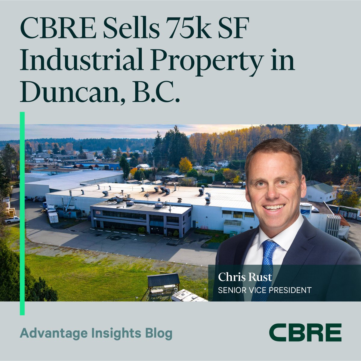 cbreCanada's tweet photo. "I love the uniqueness of this offering," says Chris Rust, who recently brokered the sale of 2975 Allenby Road in Duncan, B.C. The 75,192 sq. ft. facility is rare find on Vancouver island, a land constrained market with smaller industrial buildings typically around 2,000 to 10,000 sq. ft.

Read more here: https://t.co/DUUwAETmku
