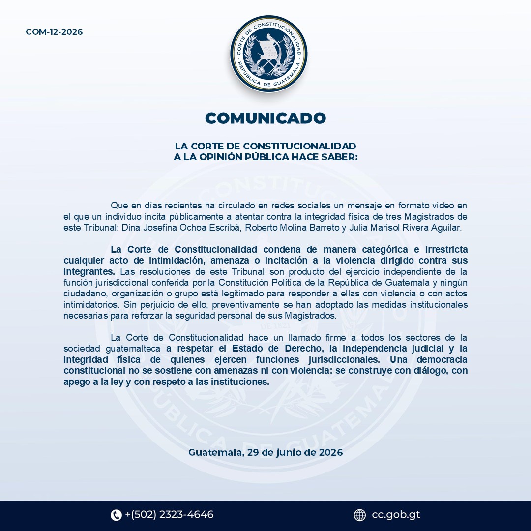 CC_Guatemala's tweet photo. La Corte de Constitucionalidad a la opinión pública hace saber: https://t.co/wKOkT4EZdC
