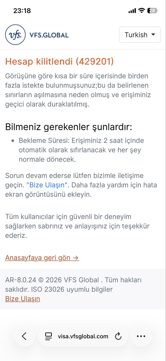 liadailss's tweet photo. @vizeyakala Randevuyu onaylarken hesap kilitlendi bildirimi aldım. Ben artık inanmıyorum bilerek hesaba el koyuluyor bence vize şirketlerine satılıyor bu vizeler https://t.co/pYLcmqoItW